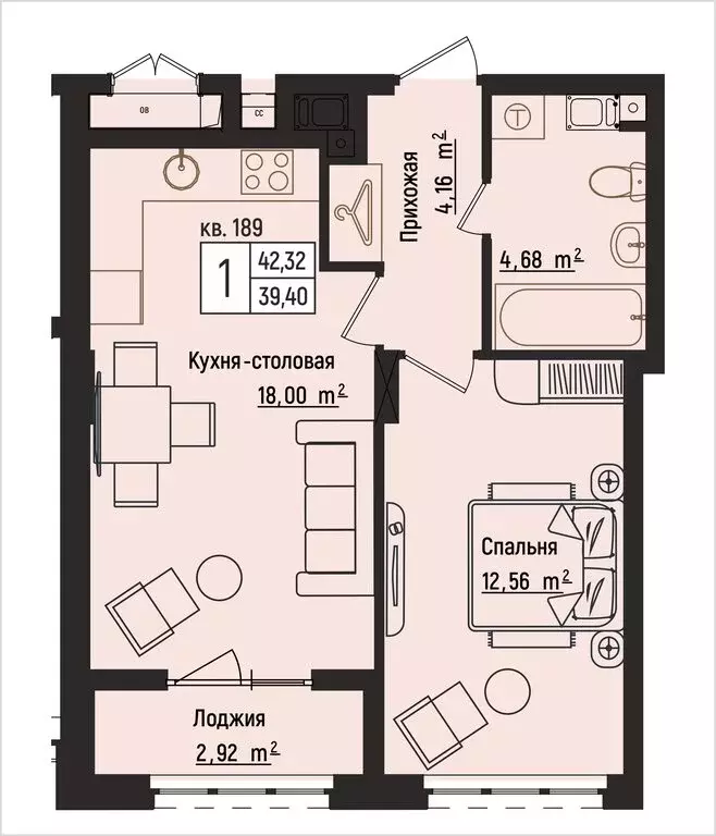1-комнатная квартира: Нижний Новгород, Литературная улица, 5 (42.32 м) - Фото 1