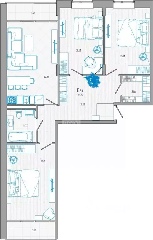 4-к кв. Курская область, Курск ул. Росинка, 8 (102.0 м) - Фото 1