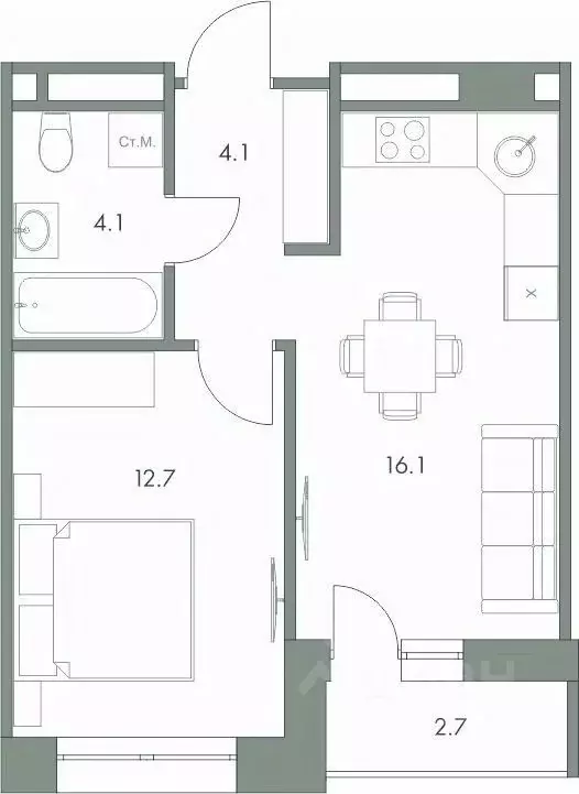 1-к кв. Ханты-Мансийский АО, Ханты-Мансийск Красноармейская ул., 45 ... - Фото 0