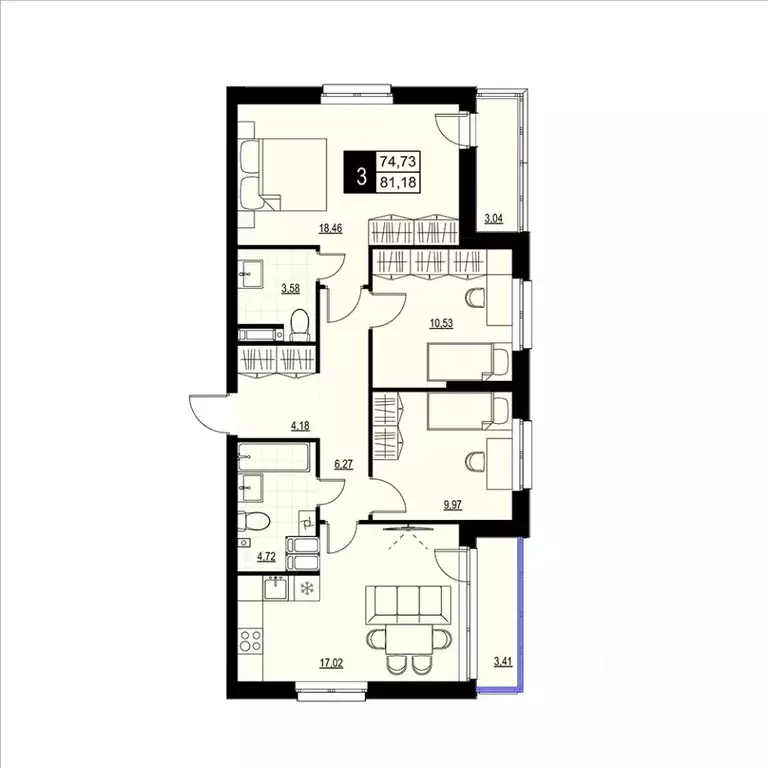 3-к кв. Самарская область, Самара АмГрад жилой комплекс (77.96 м) - Фото 0