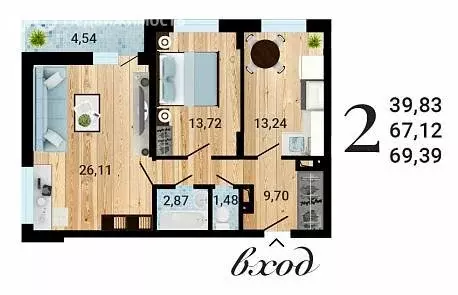 2-комнатная квартира: Воронеж, улица МОПРа, 3 (69.39 м) - Фото 0
