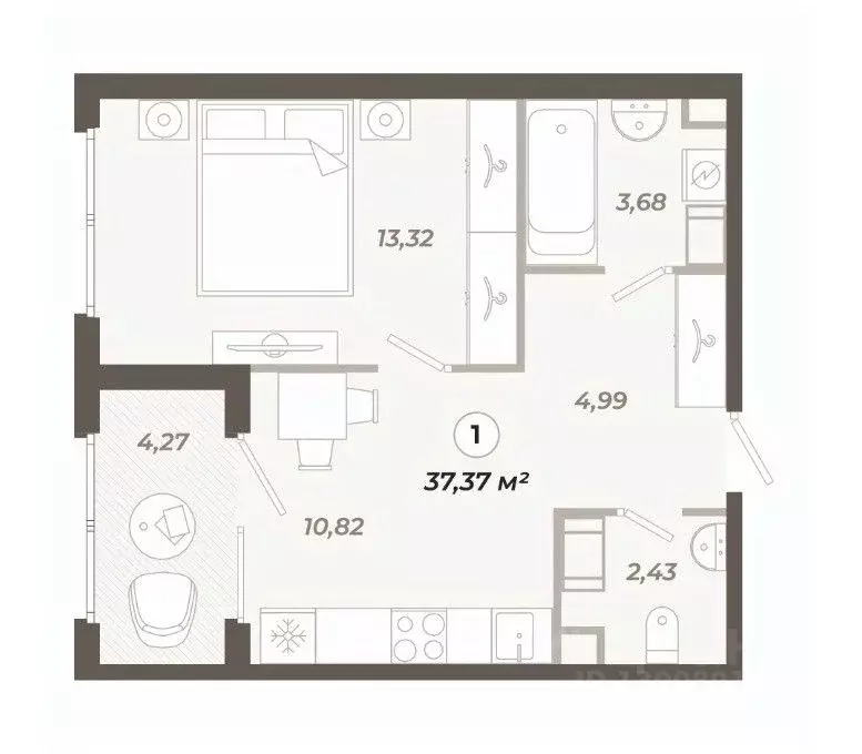 1-к кв. Санкт-Петербург ул. Коли Томчака, 21Д (37.37 м) - Фото 0