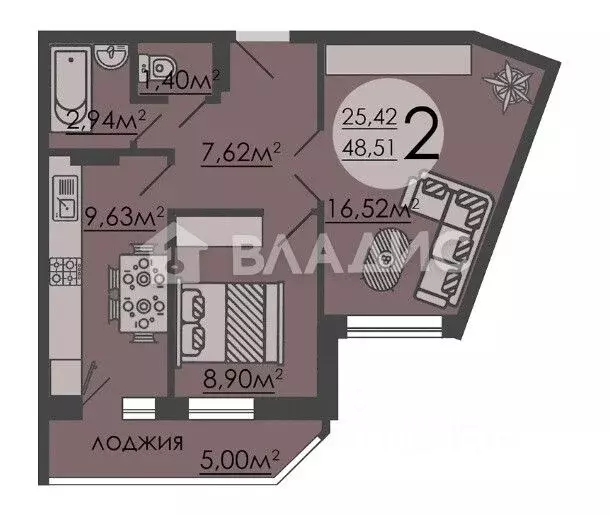 2-к кв. Липецкая область, Липецк ул. И.В. Свиридова, 24к2 (46.1 м) - Фото 1