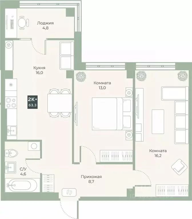 2-к кв. Курганская область, Курган Заозерный жилрайон, 6А мкр, ул. ... - Фото 1