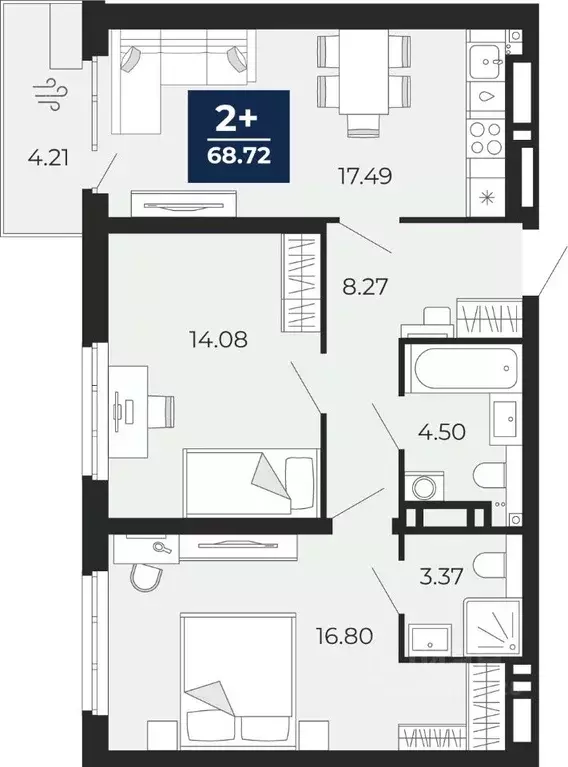 2-к кв. Тюменская область, Тюмень Тюменская Слобода мкр, Прео жилой ... - Фото 0