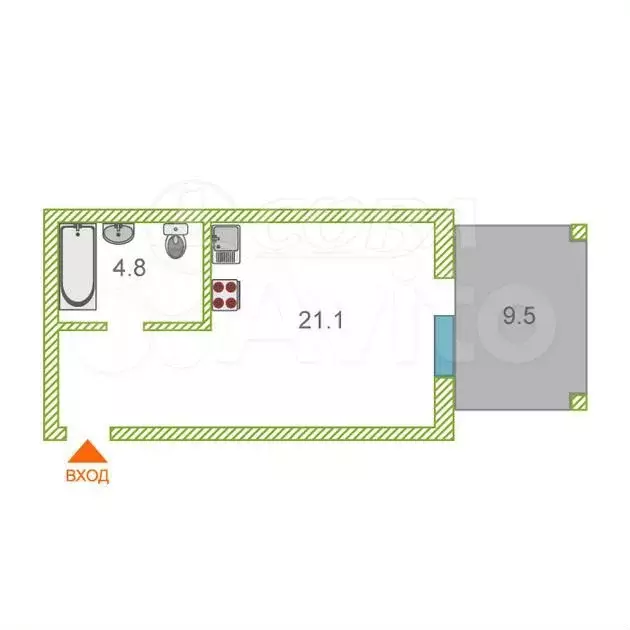 Квартира-студия, 25,9 м, 1/20 эт. - Фото 0