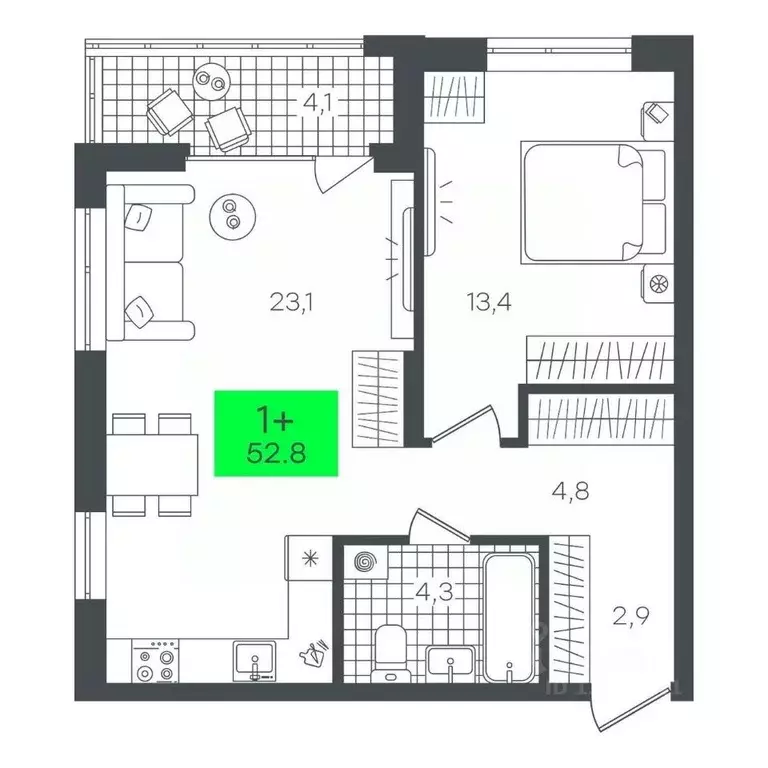 1-к кв. Тюменская область, Тюмень ул. Николая Глебова, 10 (52.88 м) - Фото 0