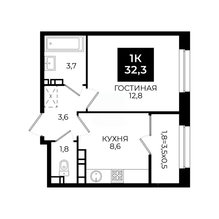 1-к кв. Ставропольский край, Ставрополь ул. Южный обход, 65к1 (32.3 м) - Фото 0