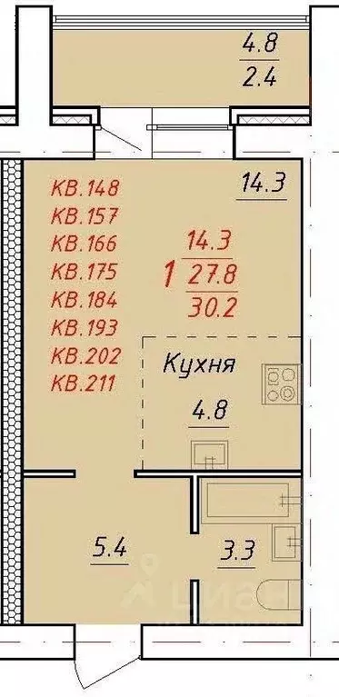 1-к кв. Алтайский край, Новоалтайск Индустриальная ул., 18 (30.2 м) - Фото 0