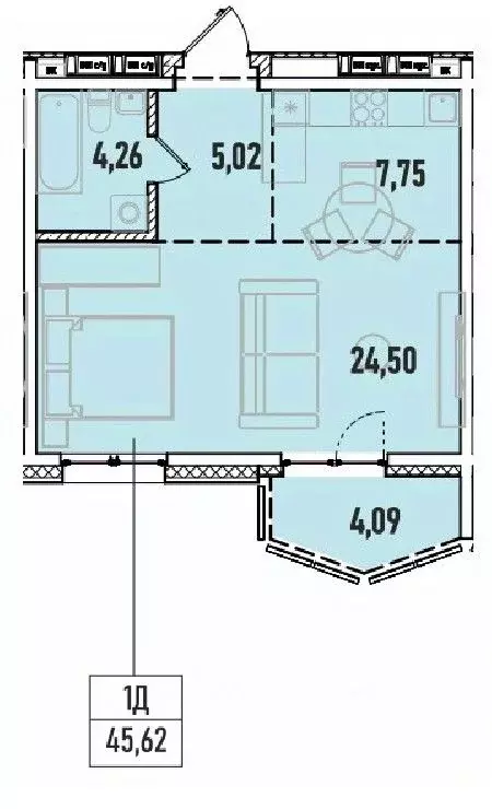 1-к кв. Иркутская область, Иркутск Донская ул. (45.62 м) - Фото 0