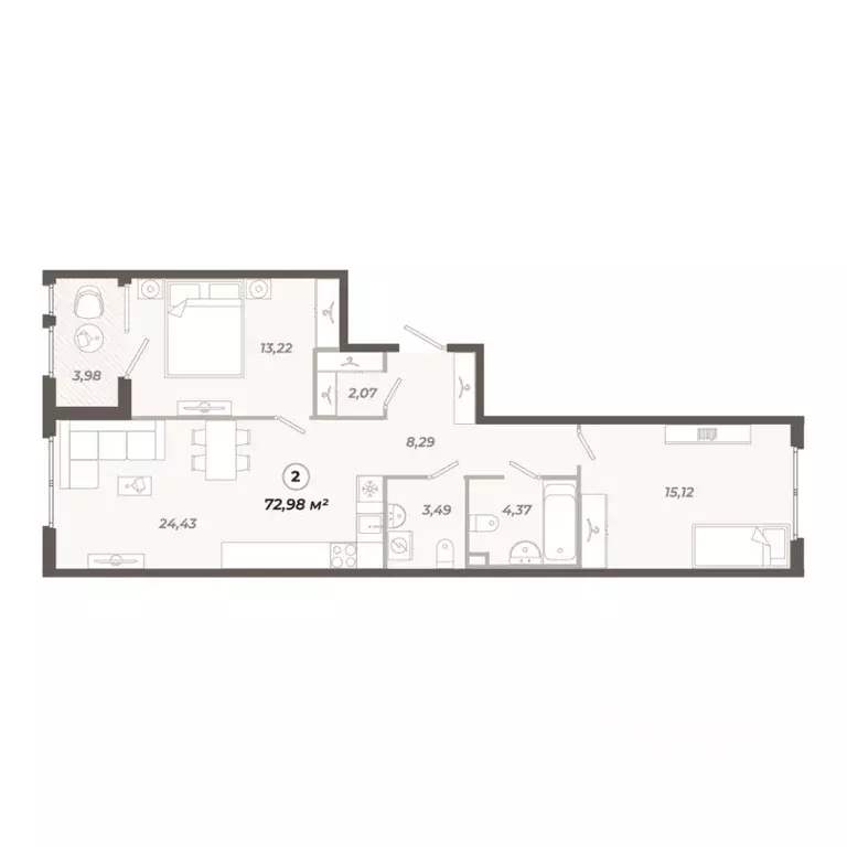 2-к кв. Санкт-Петербург ул. Коли Томчака, 21Д (72.98 м) - Фото 0