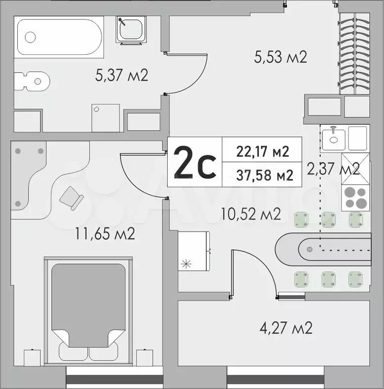 2-к. квартира, 37,6 м, 8/10 эт. - Фото 0