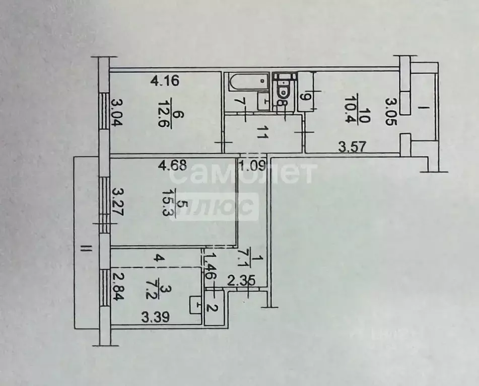 3-к кв. Томская область, Томск ул. Лебедева, 41 (65.0 м) - Фото 2