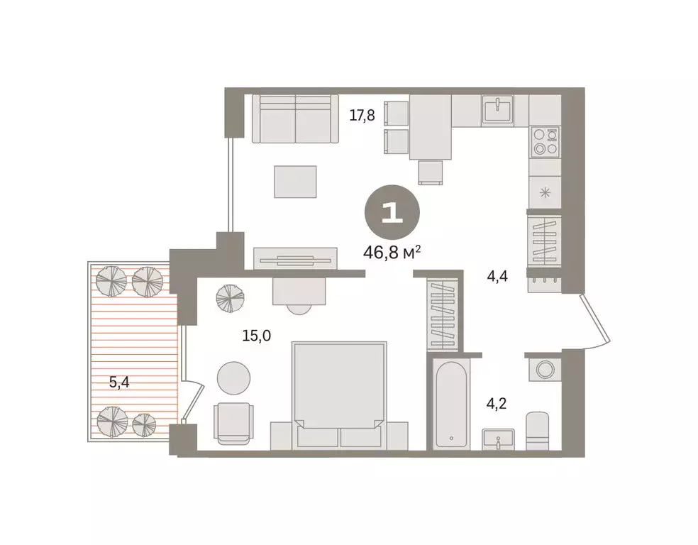 1-комнатная квартира: Новосибирский район, рабочий посёлок Краснообск, ... - Фото 2