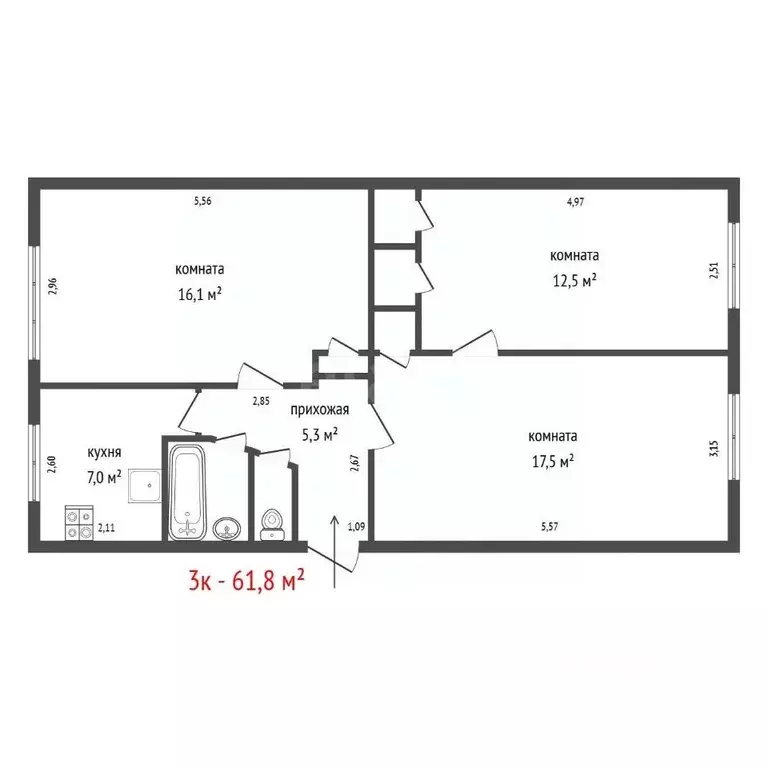 3-к кв. Свердловская область, Екатеринбург ул. Верещагина, 14 (61.8 м) - Фото 2