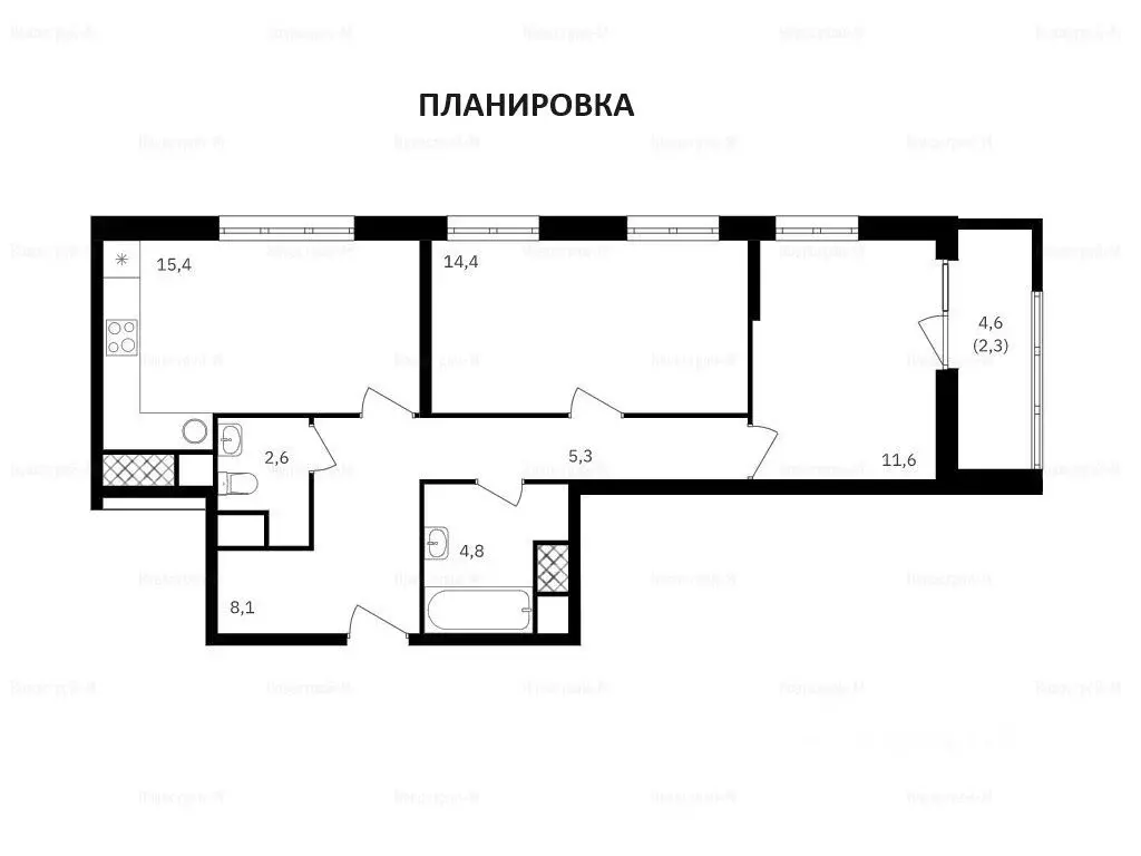 2-к кв. Москва ул. Берзарина, 30Б (66.0 м) - Фото 1