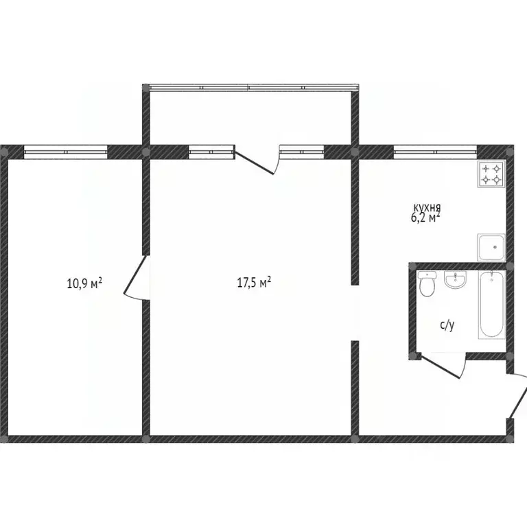 2-к кв. Хабаровский край, Хабаровск 1-й мкр, ул. Калараша, 14А (44.4 ... - Фото 2