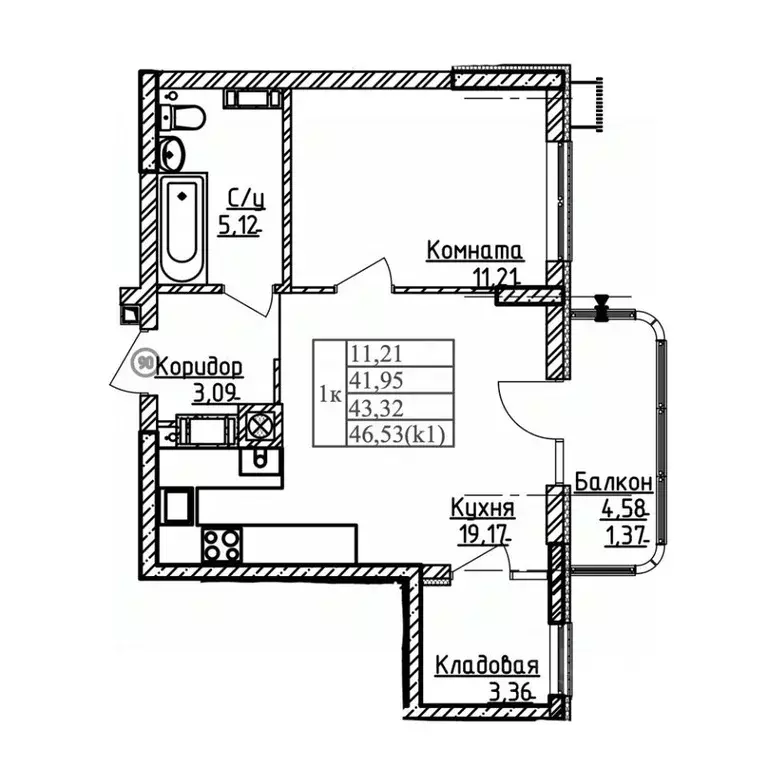 1-к кв. Калининградская область, Калининград ул. Дубовая Аллея (43.32 ... - Фото 0
