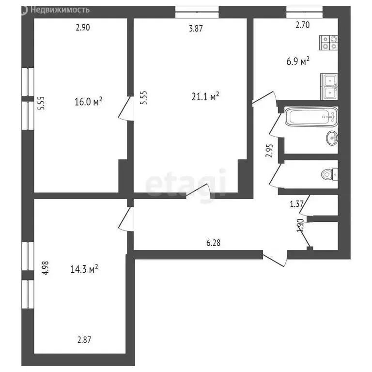3-комнатная квартира: Челябинск, проспект Победы, 125 (78 м) - Фото 0