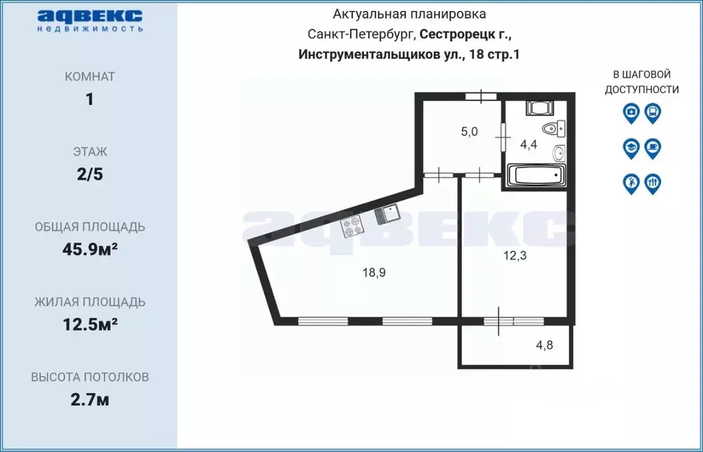 1-к кв. Санкт-Петербург, Санкт-Петербург, Сестрорецк ул. ... - Фото 2