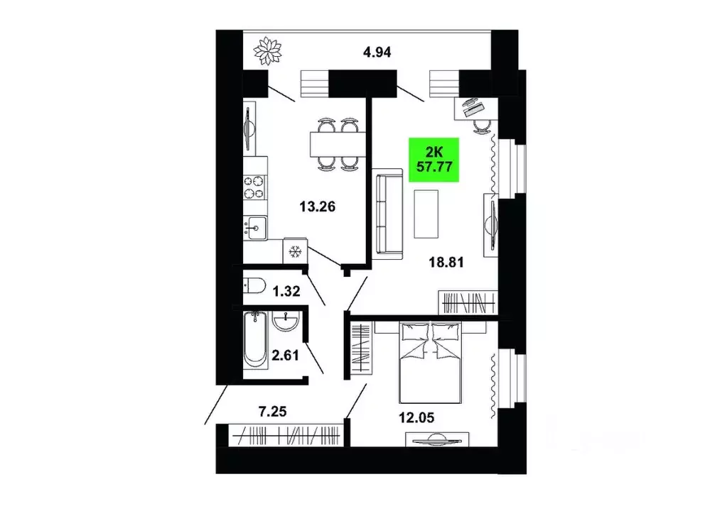 2-к кв. Кировская область, Кирово-Чепецкий район, Федяковское с/пос, ... - Фото 1