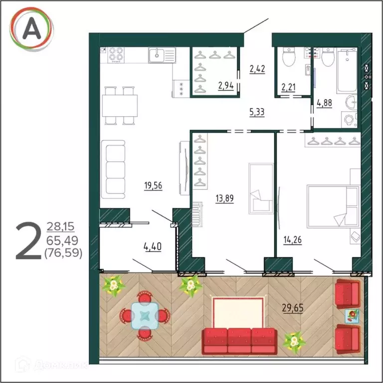 Продаётся 2-к квартира, 76.59 м - Фото 1