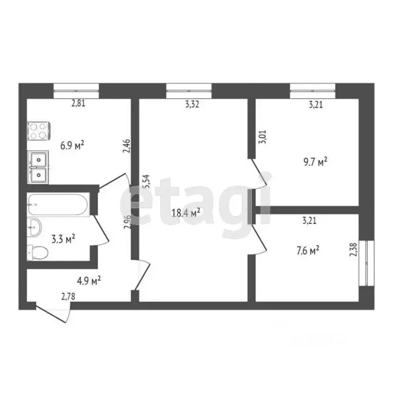 3-к кв. Крым, Симферополь ул. Рубцова (51.0 м) - Фото 2