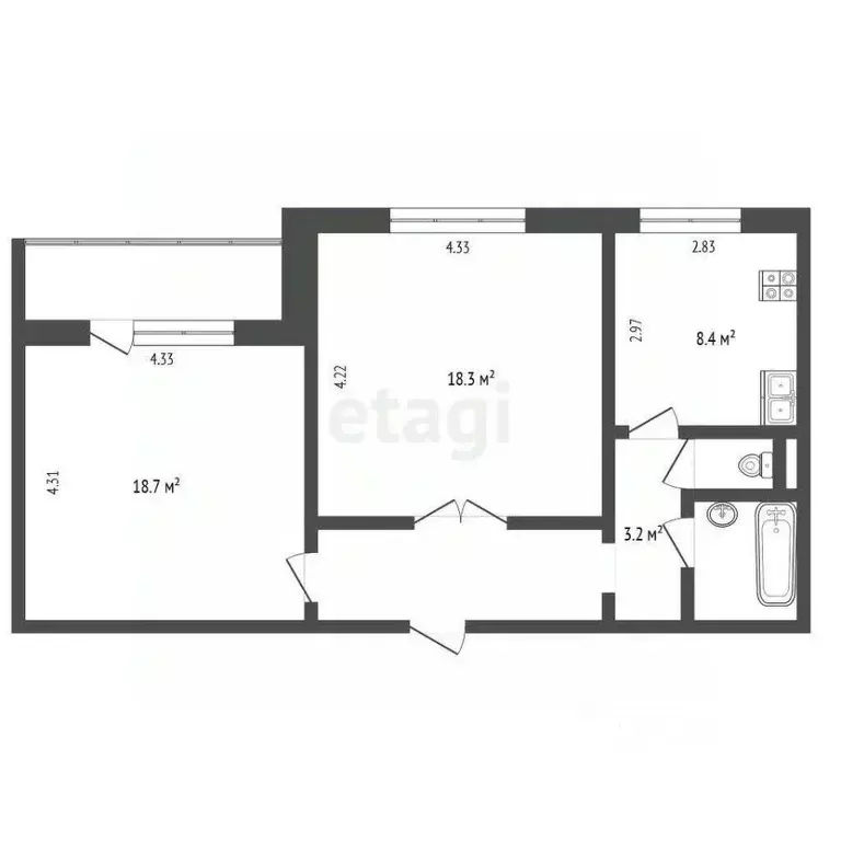 2-к кв. Ямало-Ненецкий АО, Новый Уренгой Сибирская ул., 67 (58.9 м) - Фото 2
