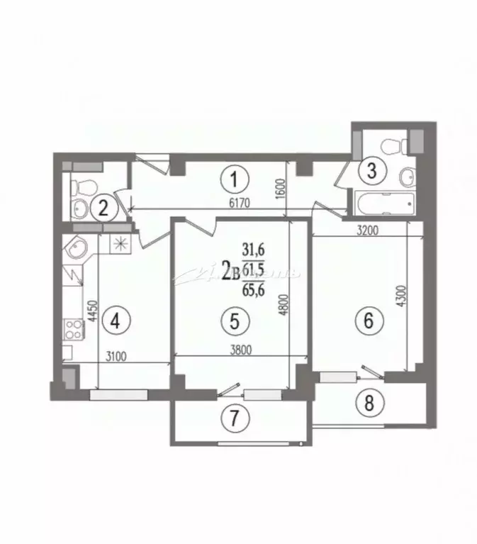 2-к кв. Крым, Симферополь ул. Дзюбанова, 11 (65.6 м) - Фото 2