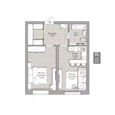 2-комнатная квартира: Новосибирск, Автогенная улица, 75 (45.37 м) - Фото 0