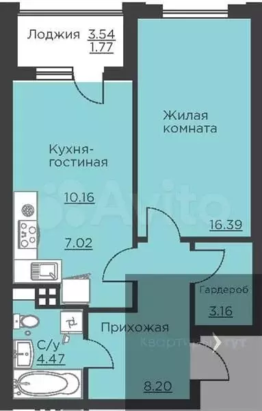 1-к. квартира, 51,2 м, 4/18 эт. - Фото 0