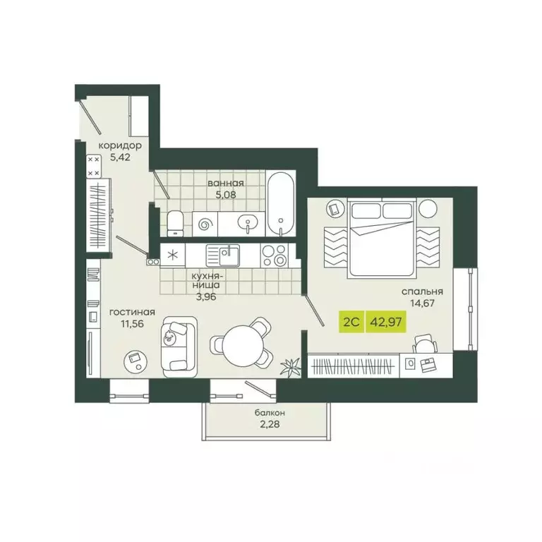 2-к кв. Новосибирская область, Новосибирск Гринвилл жилой комплекс ... - Фото 1