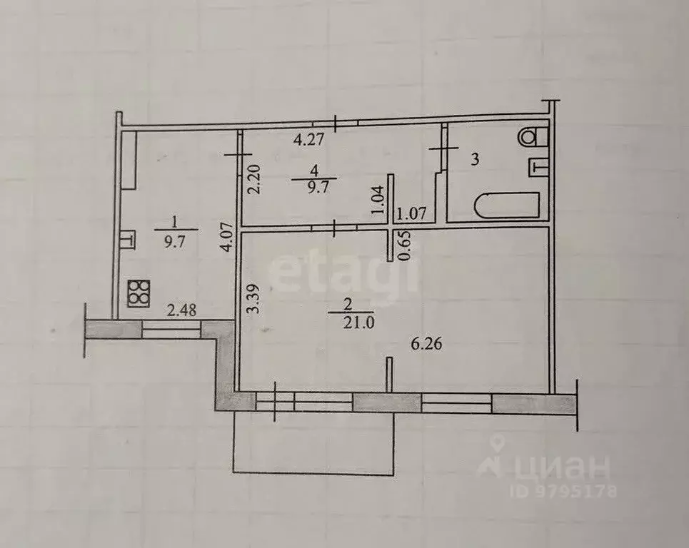 1-к кв. Татарстан, Казань Меридианная ул., 13 (44.6 м) - Фото 1