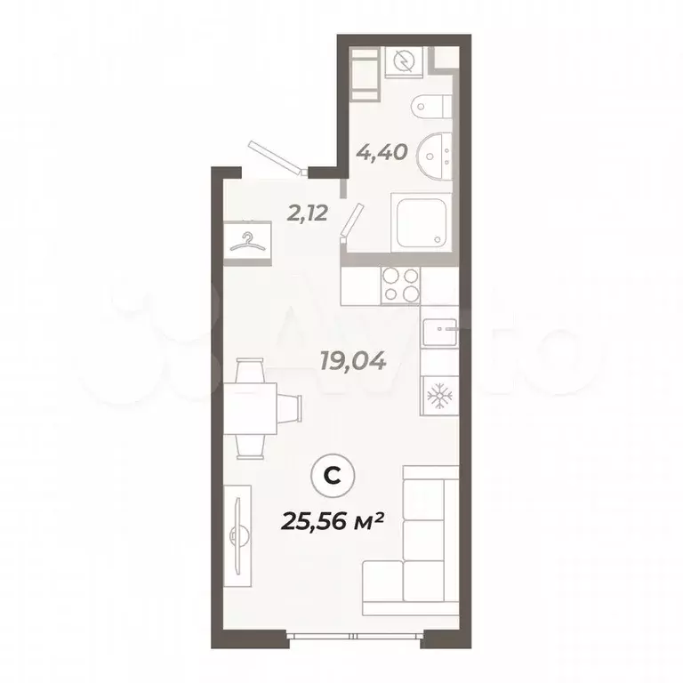 Квартира-студия, 25,6 м, 9/12 эт. - Фото 0