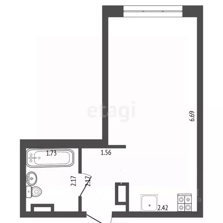 Студия Тюменская область, Тюмень ул. Алексея Сергиенко, 9 (26.5 м) - Фото 1