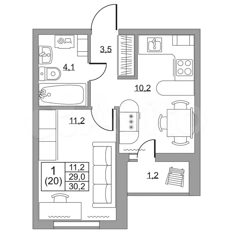 1-к. квартира, 30,2 м, 5/8 эт. - Фото 1