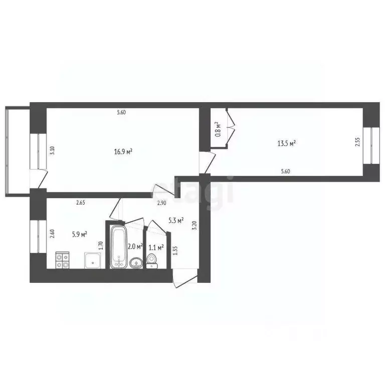 2-к кв. Башкортостан, Стерлитамак ул. Ибрагимова, 18 (45.5 м) - Фото 1