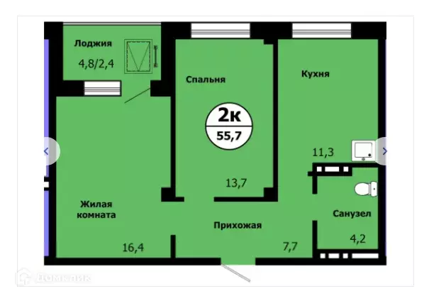 Продаётся 2-к квартира, 54.5 м - Фото 1