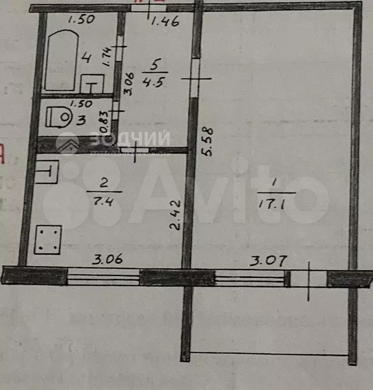 1-к. квартира, 33 м, 1/5 эт. - Фото 0