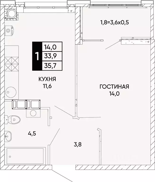 1-к кв. Ростовская область, Ростов-на-Дону Левобережье жилой комплекс ... - Фото 0