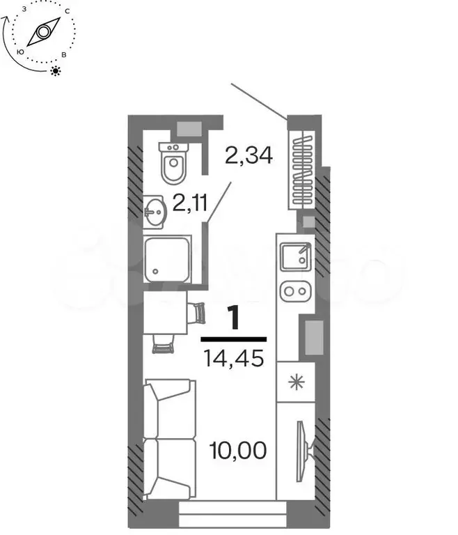 1-к. квартира, 14,5 м, 10/25 эт. - Фото 1