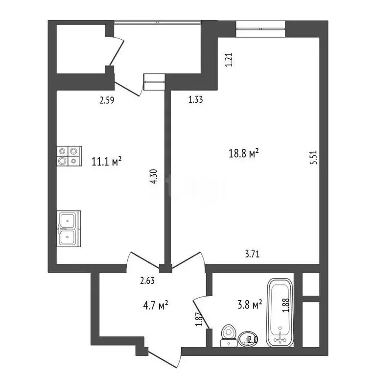1-комнатная квартира: Симферополь, улица Грибоедова, 7В (38.4 м) - Фото 1