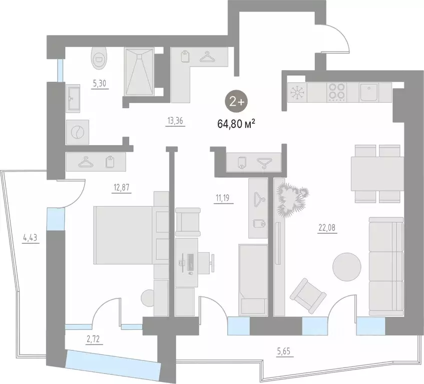 2-к кв. Тюменская область, Тюменский муниципальный округ, с. Кулаково ... - Фото 1