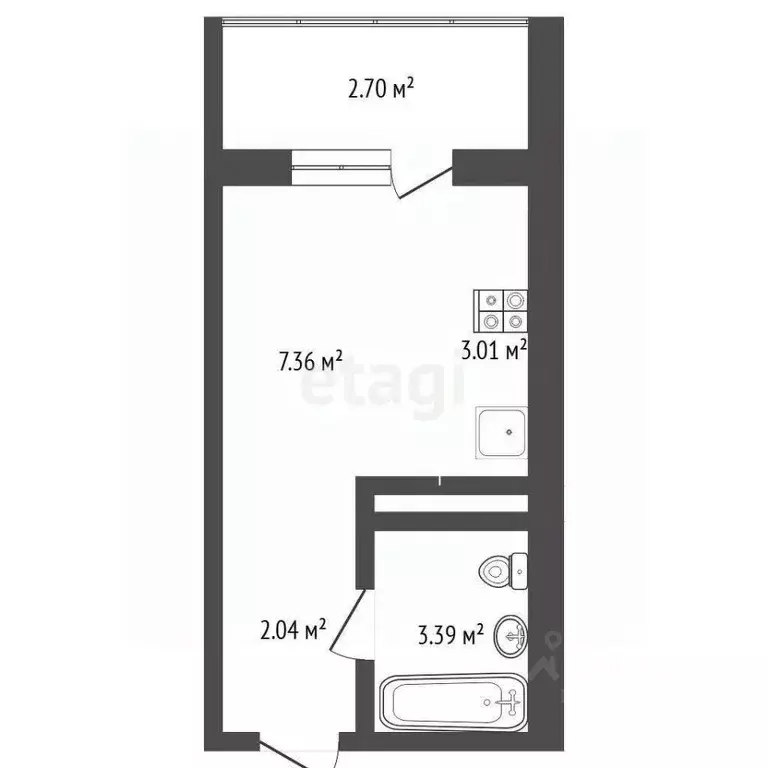 Студия Тюменская область, Тюмень ул. Новоселов, 117 (17.0 м) - Фото 1