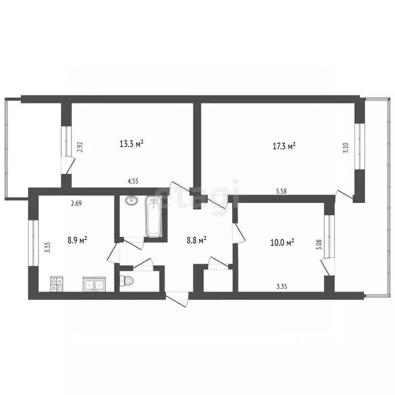 3-к кв. Крым, Бахчисарай ул. Фрунзе, 46 (62.9 м) - Фото 2