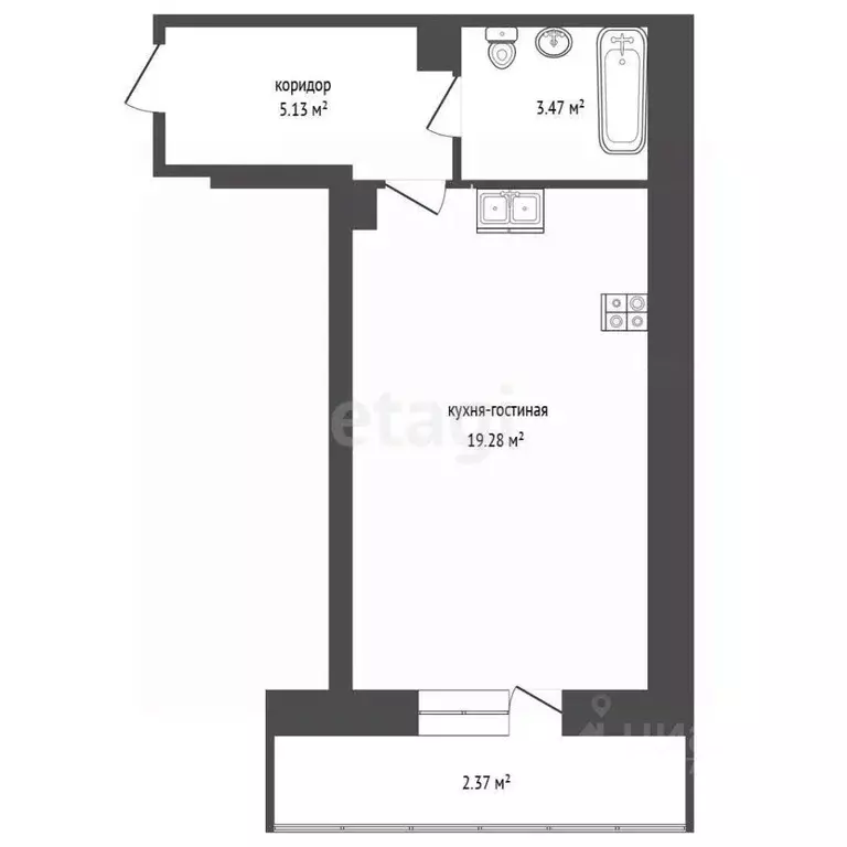 Студия Ярославская область, Ярославль ул. Лескова, 44 (29.96 м) - Фото 1