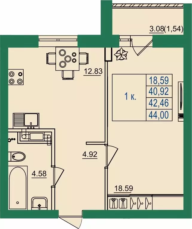 1-комнатная квартира: городской округ Владимир, посёлок ... - Фото 1