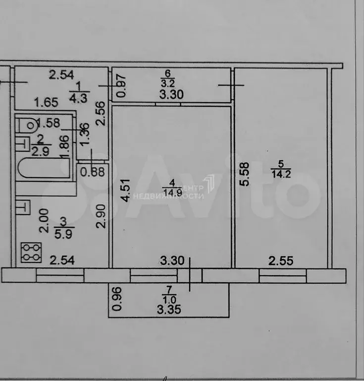 2-к. квартира, 45,4 м, 5/5 эт. - Фото 0