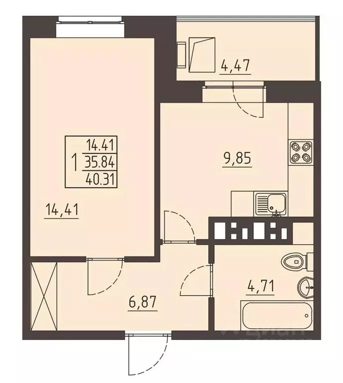 1-к кв. Иркутская область, Иркутск ул. Рылеева, 3 (40.4 м) - Фото 0