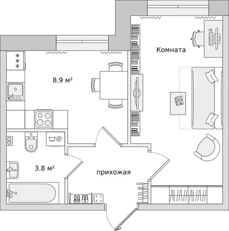 Квартира, 1 комната, 31 м - Фото 0